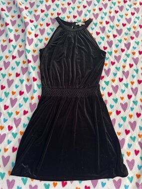 Joy Joy Black Velvet Halter Mini Dress